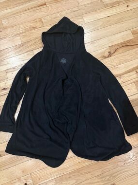 Womens S/M black Cuddl Duds hooded cardigan soft lounge pajama layer cozy wrap